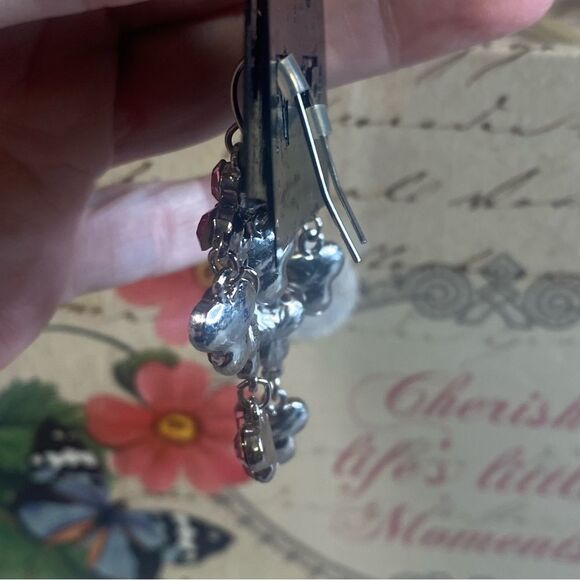 Pink and Silver Cluster Drop Earrings Elegant Sparkly Dangle Style - Picture 3 of 6